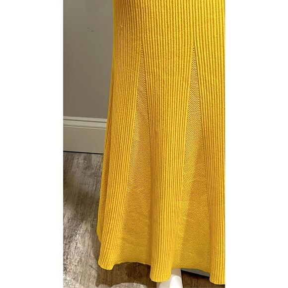 $1390 Gabriela Hearst Eula Ribbed and Pointelle Knit In Yellow Merino Wool Maxi - Picture 7 of 10